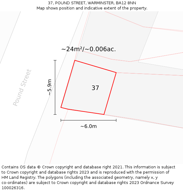 37, POUND STREET, WARMINSTER, BA12 8NN: Plot and title map