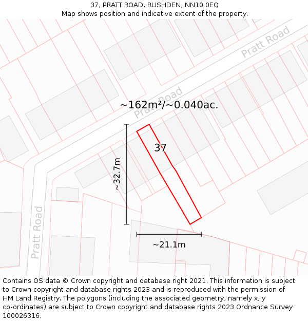 37, PRATT ROAD, RUSHDEN, NN10 0EQ: Plot and title map