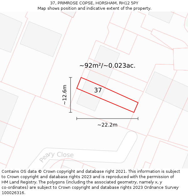37, PRIMROSE COPSE, HORSHAM, RH12 5PY: Plot and title map