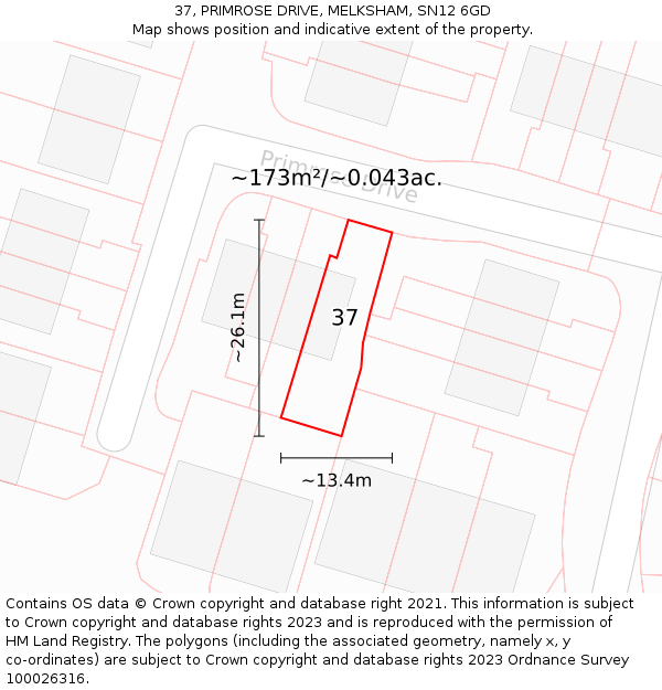 37, PRIMROSE DRIVE, MELKSHAM, SN12 6GD: Plot and title map