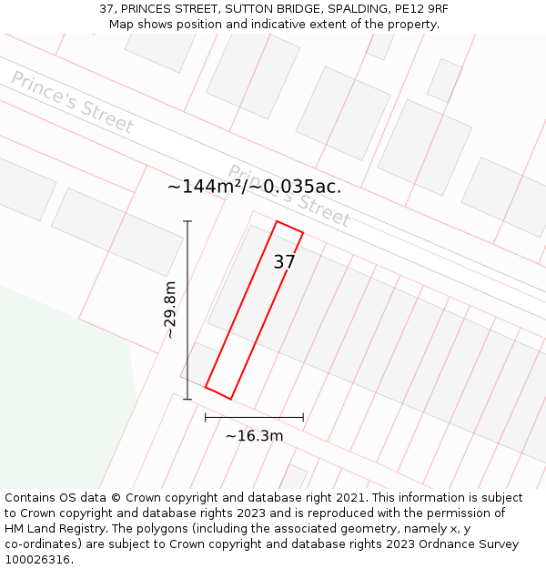 37, PRINCES STREET, SUTTON BRIDGE, SPALDING, PE12 9RF: Plot and title map