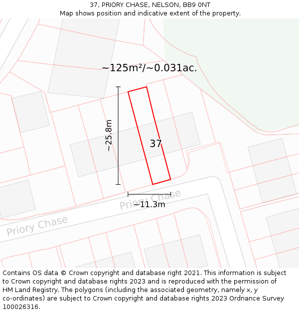 37, PRIORY CHASE, NELSON, BB9 0NT: Plot and title map