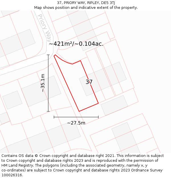 37, PRIORY WAY, RIPLEY, DE5 3TJ: Plot and title map