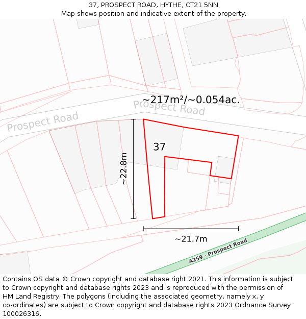 37, PROSPECT ROAD, HYTHE, CT21 5NN: Plot and title map