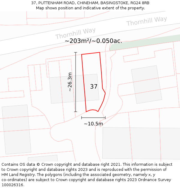 37, PUTTENHAM ROAD, CHINEHAM, BASINGSTOKE, RG24 8RB: Plot and title map