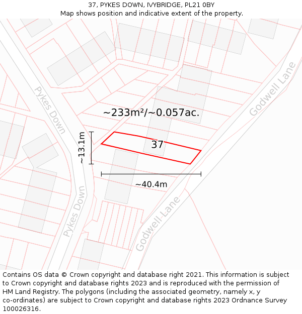 37, PYKES DOWN, IVYBRIDGE, PL21 0BY: Plot and title map