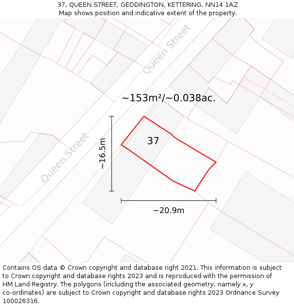 37, QUEEN STREET, GEDDINGTON, KETTERING, NN14 1AZ: Plot and title map