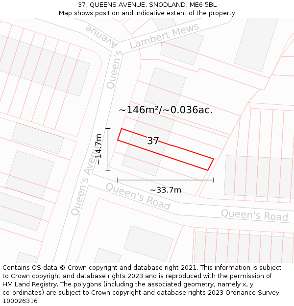 37, QUEENS AVENUE, SNODLAND, ME6 5BL: Plot and title map