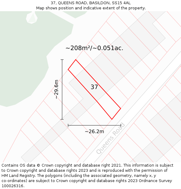 37, QUEENS ROAD, BASILDON, SS15 4AL: Plot and title map