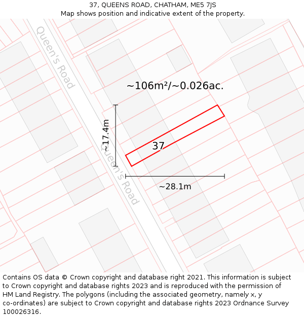 37, QUEENS ROAD, CHATHAM, ME5 7JS: Plot and title map