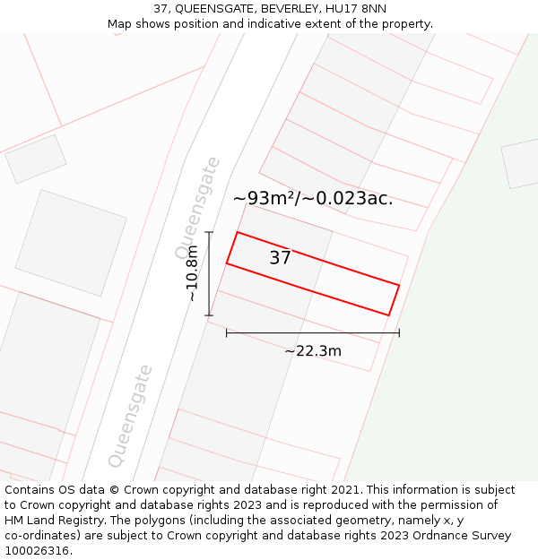 37, QUEENSGATE, BEVERLEY, HU17 8NN: Plot and title map