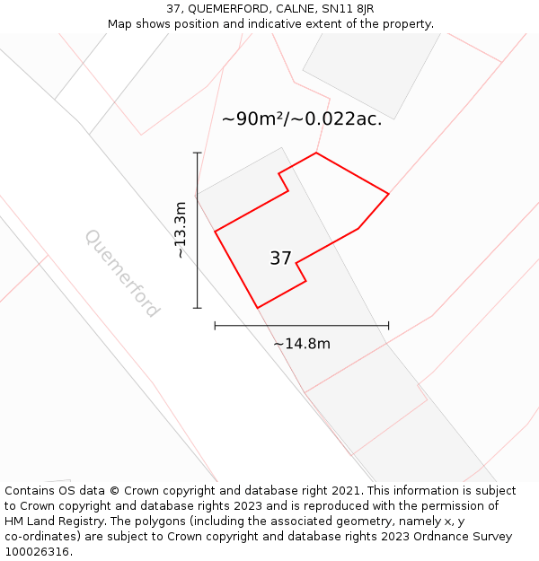 37, QUEMERFORD, CALNE, SN11 8JR: Plot and title map