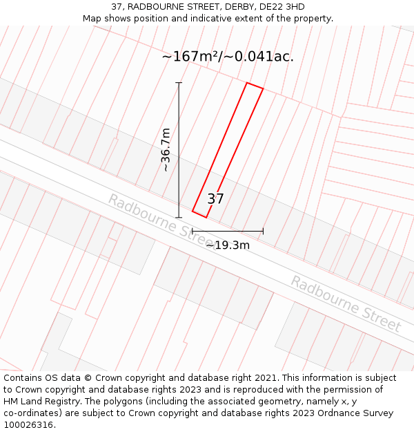 37, RADBOURNE STREET, DERBY, DE22 3HD: Plot and title map