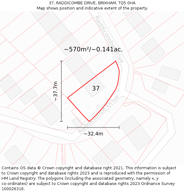 37, RADDICOMBE DRIVE, BRIXHAM, TQ5 0HA: Plot and title map