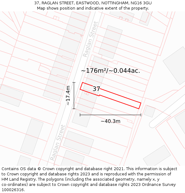 37, RAGLAN STREET, EASTWOOD, NOTTINGHAM, NG16 3GU: Plot and title map