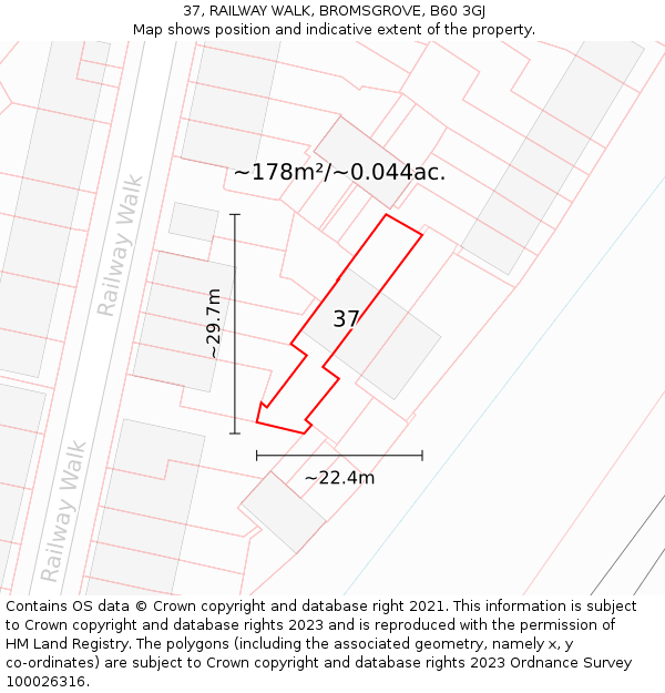 37, RAILWAY WALK, BROMSGROVE, B60 3GJ: Plot and title map