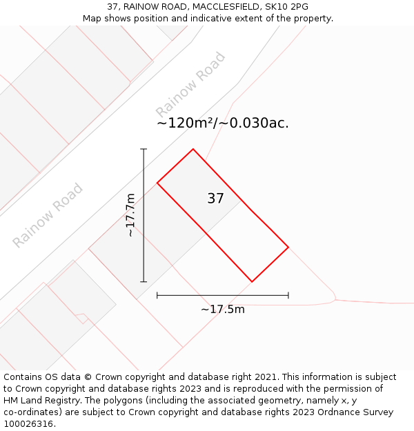 37, RAINOW ROAD, MACCLESFIELD, SK10 2PG: Plot and title map