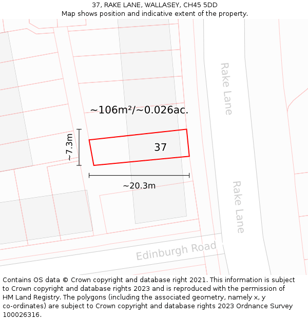 37, RAKE LANE, WALLASEY, CH45 5DD: Plot and title map