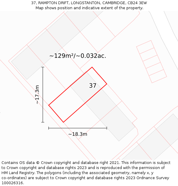 37, RAMPTON DRIFT, LONGSTANTON, CAMBRIDGE, CB24 3EW: Plot and title map