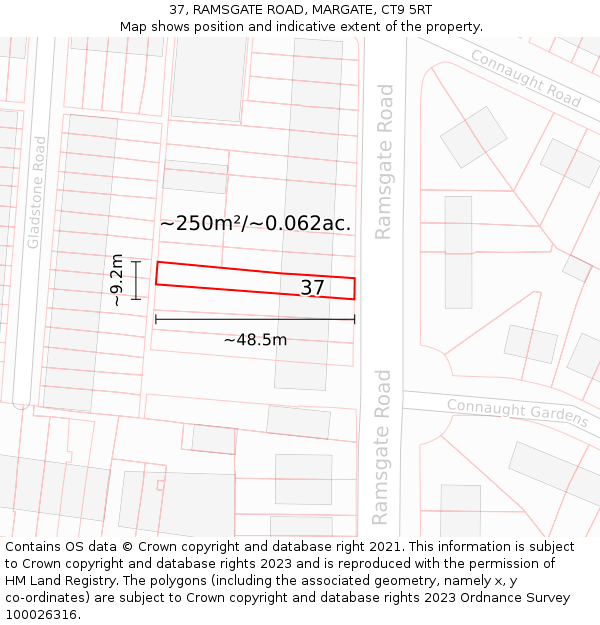37, RAMSGATE ROAD, MARGATE, CT9 5RT: Plot and title map