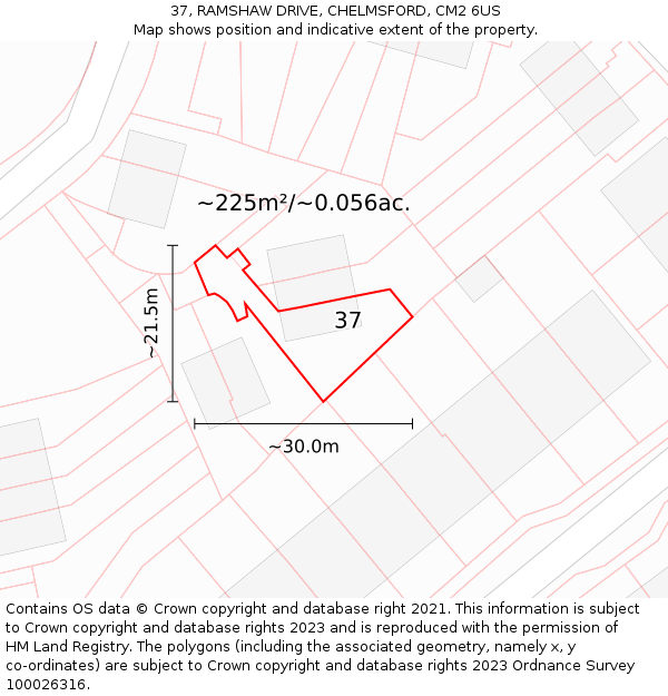 37, RAMSHAW DRIVE, CHELMSFORD, CM2 6US: Plot and title map