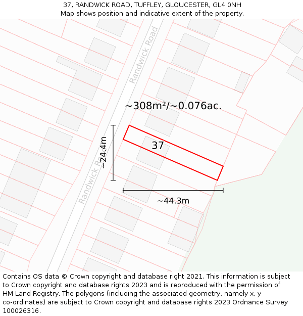 37, RANDWICK ROAD, TUFFLEY, GLOUCESTER, GL4 0NH: Plot and title map