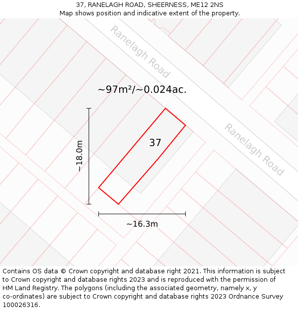 37, RANELAGH ROAD, SHEERNESS, ME12 2NS: Plot and title map