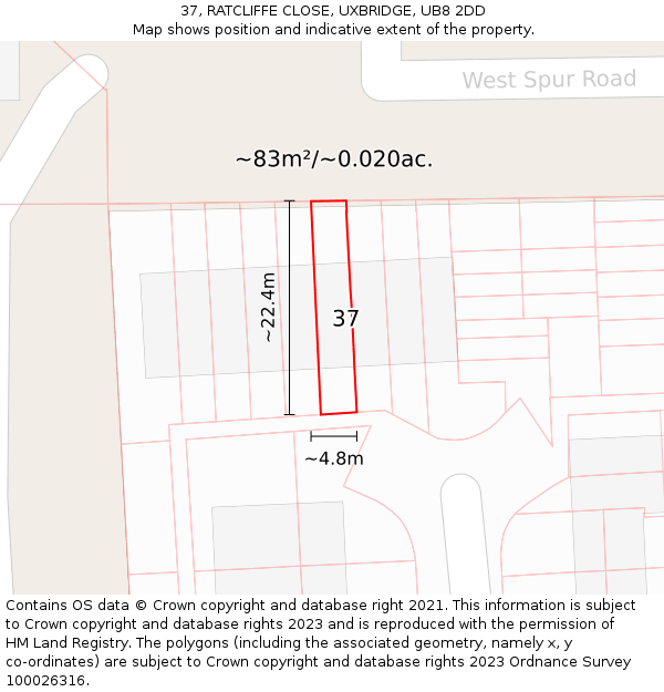 37, RATCLIFFE CLOSE, UXBRIDGE, UB8 2DD: Plot and title map