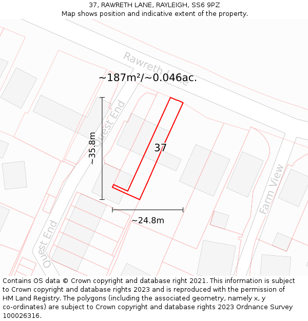 37, RAWRETH LANE, RAYLEIGH, SS6 9PZ: Plot and title map