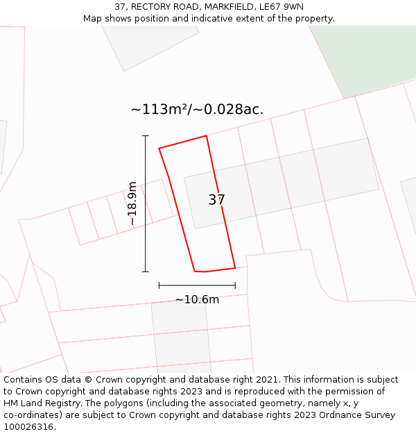 37, RECTORY ROAD, MARKFIELD, LE67 9WN: Plot and title map