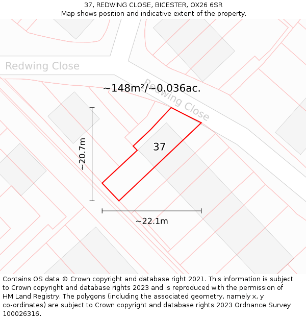 37, REDWING CLOSE, BICESTER, OX26 6SR: Plot and title map