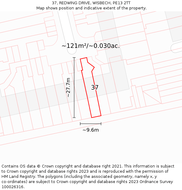 37, REDWING DRIVE, WISBECH, PE13 2TT: Plot and title map