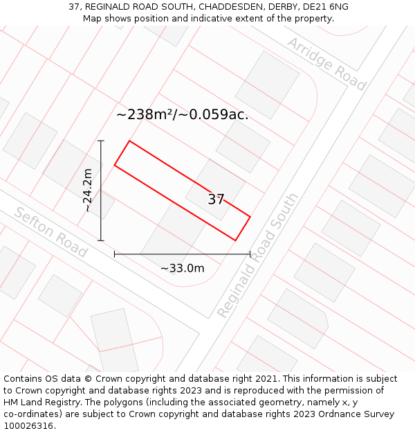37, REGINALD ROAD SOUTH, CHADDESDEN, DERBY, DE21 6NG: Plot and title map
