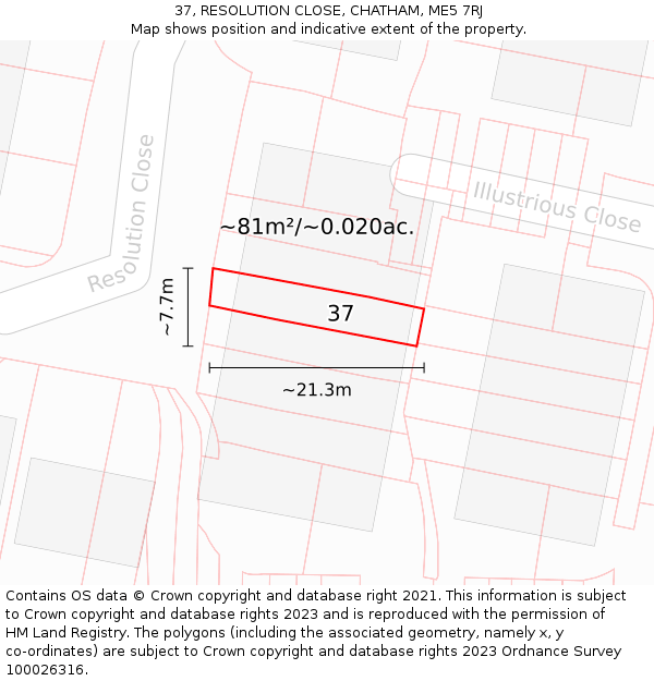 37, RESOLUTION CLOSE, CHATHAM, ME5 7RJ: Plot and title map