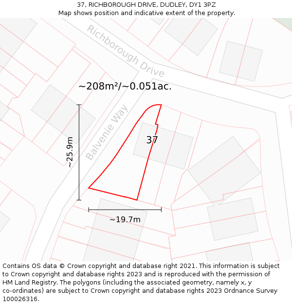 37, RICHBOROUGH DRIVE, DUDLEY, DY1 3PZ: Plot and title map