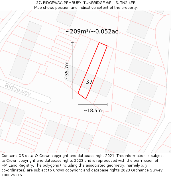 37, RIDGEWAY, PEMBURY, TUNBRIDGE WELLS, TN2 4ER: Plot and title map
