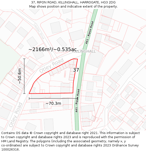 37, RIPON ROAD, KILLINGHALL, HARROGATE, HG3 2DG: Plot and title map