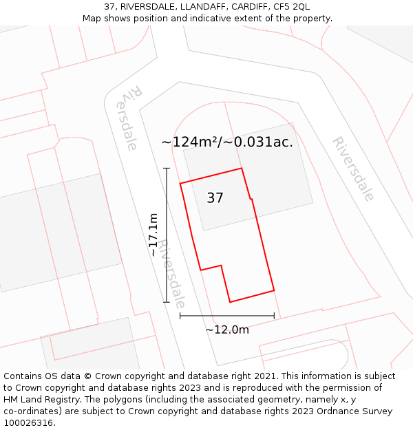 37, RIVERSDALE, LLANDAFF, CARDIFF, CF5 2QL: Plot and title map