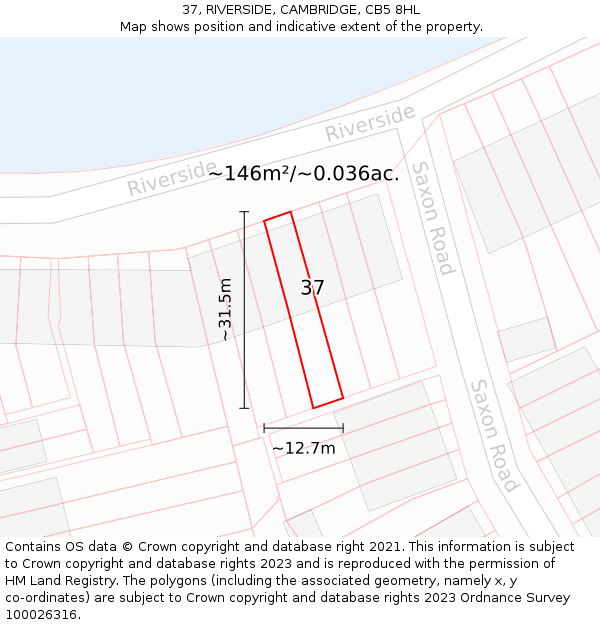 37, RIVERSIDE, CAMBRIDGE, CB5 8HL: Plot and title map