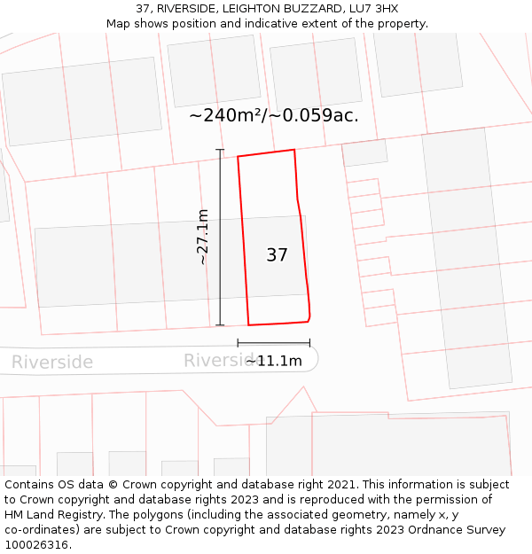 37, RIVERSIDE, LEIGHTON BUZZARD, LU7 3HX: Plot and title map