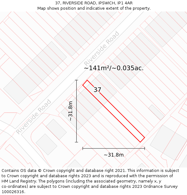 37, RIVERSIDE ROAD, IPSWICH, IP1 4AR: Plot and title map