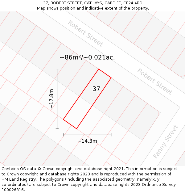 37, ROBERT STREET, CATHAYS, CARDIFF, CF24 4PD: Plot and title map
