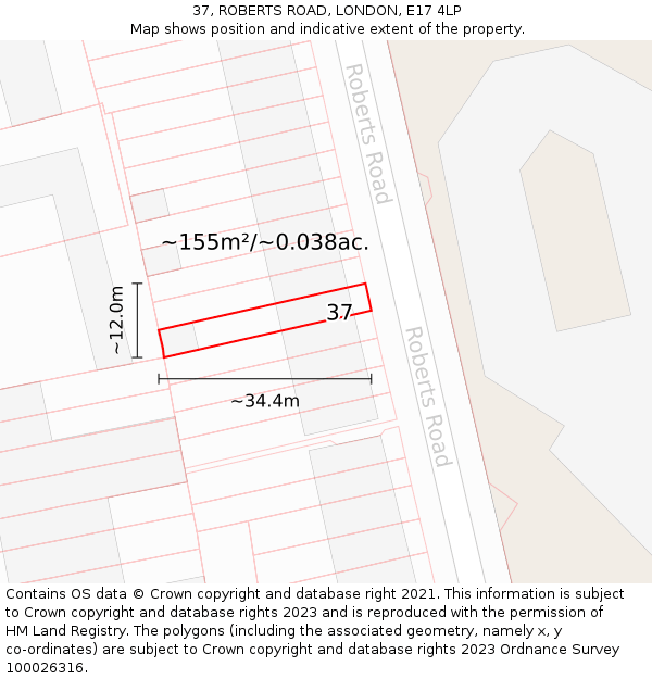 37, ROBERTS ROAD, LONDON, E17 4LP: Plot and title map