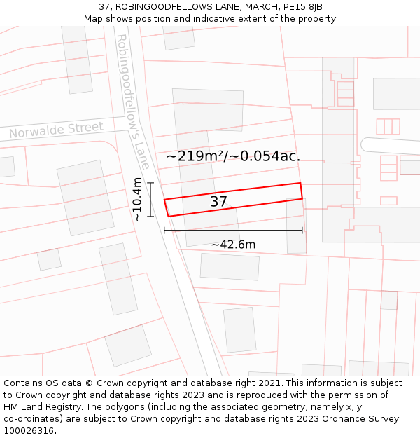 37, ROBINGOODFELLOWS LANE, MARCH, PE15 8JB: Plot and title map