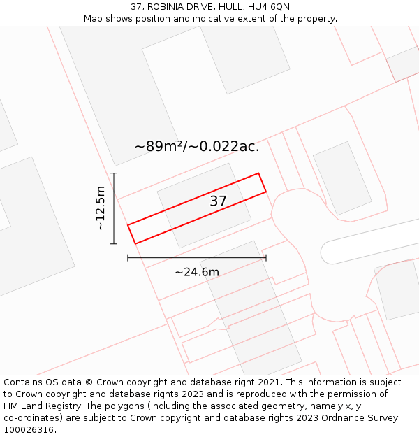 37, ROBINIA DRIVE, HULL, HU4 6QN: Plot and title map