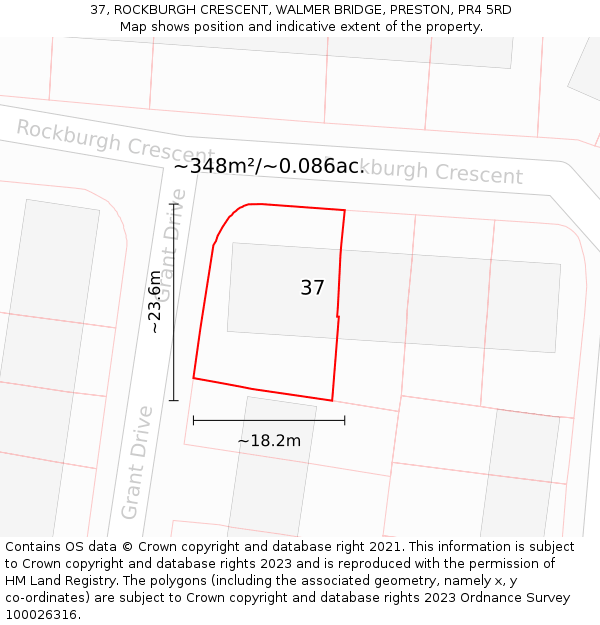 37, ROCKBURGH CRESCENT, WALMER BRIDGE, PRESTON, PR4 5RD: Plot and title map