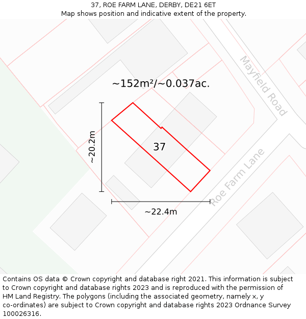 37, ROE FARM LANE, DERBY, DE21 6ET: Plot and title map