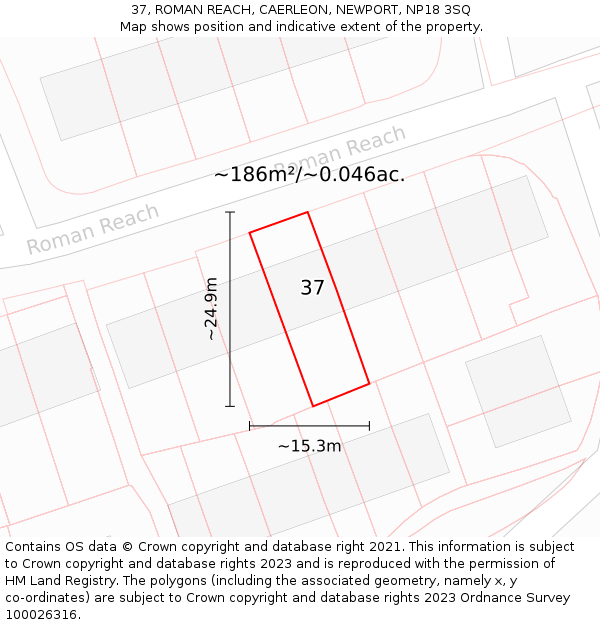 37, ROMAN REACH, CAERLEON, NEWPORT, NP18 3SQ: Plot and title map