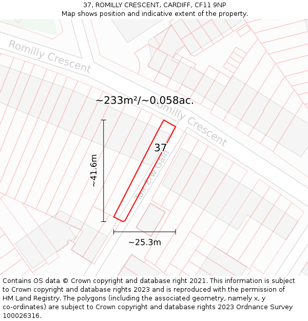 37, ROMILLY CRESCENT, CARDIFF, CF11 9NP: Plot and title map
