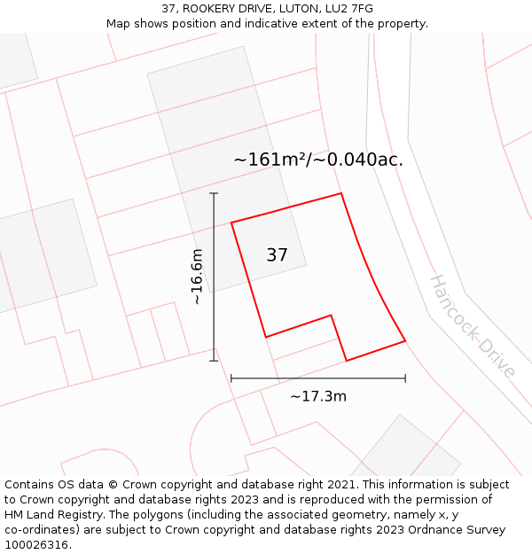 37, ROOKERY DRIVE, LUTON, LU2 7FG: Plot and title map